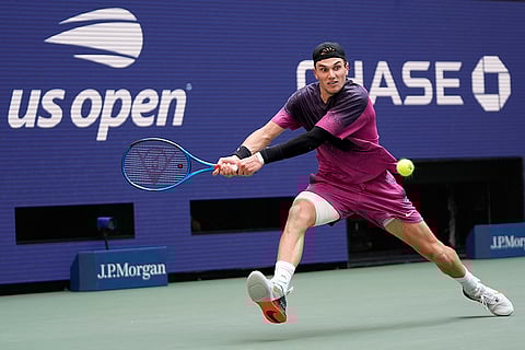 US Open tennis 2024: Jack Draper returns a shot to Alex de Minaur